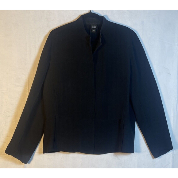 Women's‎ Eileen Fisher Black Textured Rayon Silk Blazer Jacket Size X Large - Picture 1 of 7